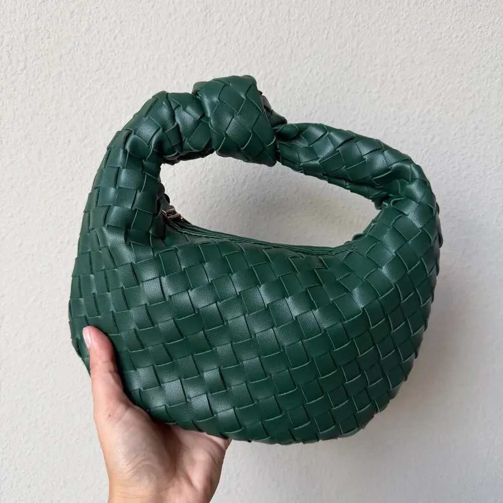 Urban Expressions Dark Green Woven Faux Leather Handbag NEW
